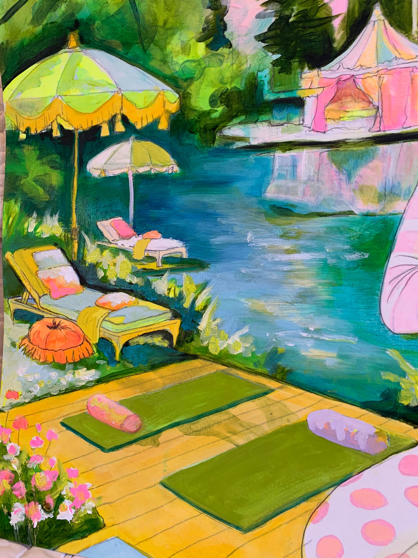 Oil Painting - "Pink Peace Polka… deep deep roots”