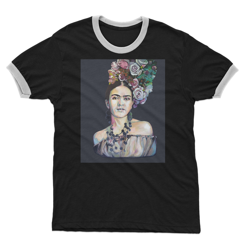 Frida - black background Adult Ringer T-Shirt