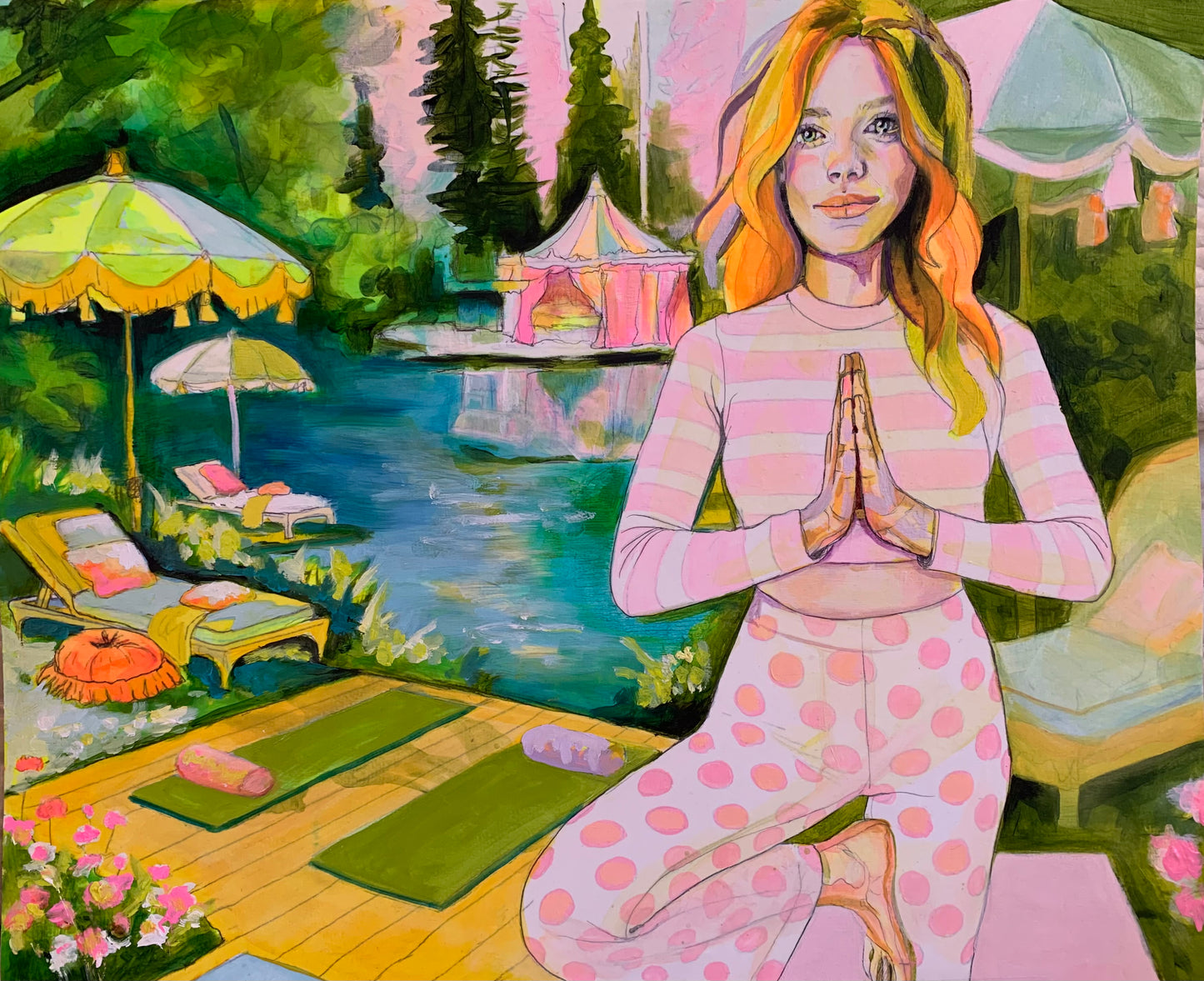 Oil Painting - "Pink Peace Polka… deep deep roots”