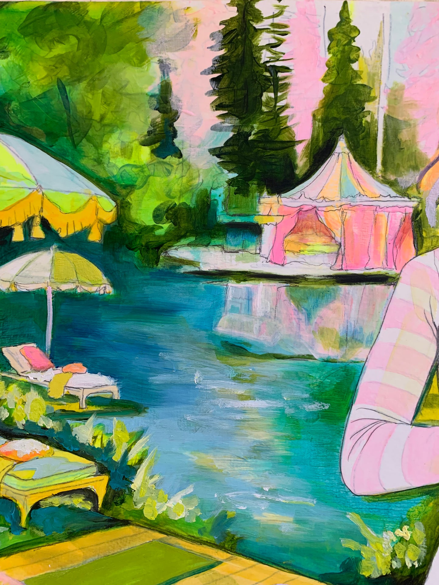 Oil Painting - "Pink Peace Polka… deep deep roots”