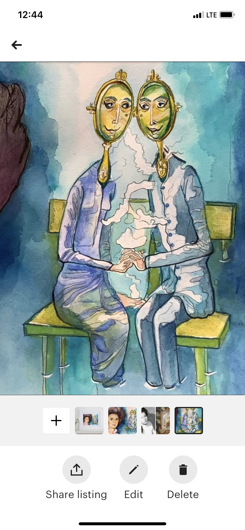 Original watercolor painting ‘Remedios Varo - mirror or crystal ball?’