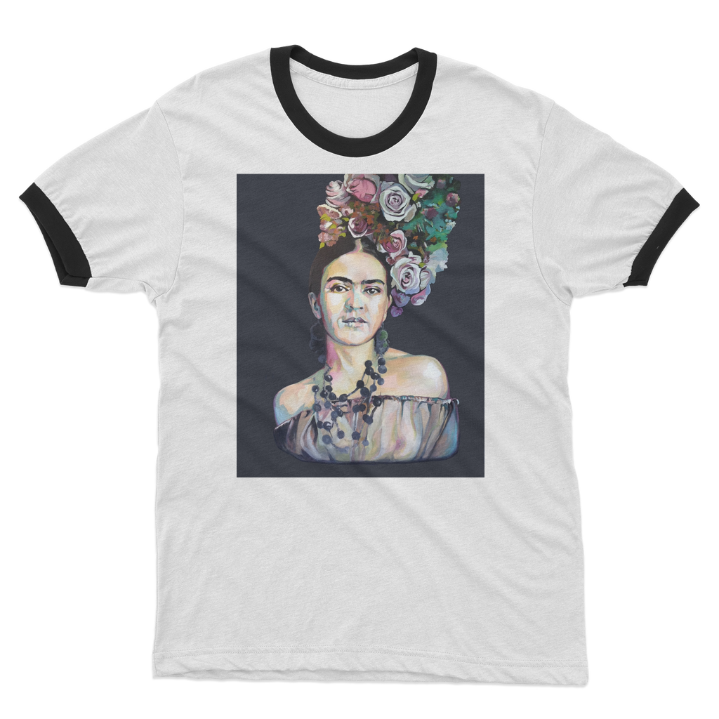 Frida - black background Adult Ringer T-Shirt