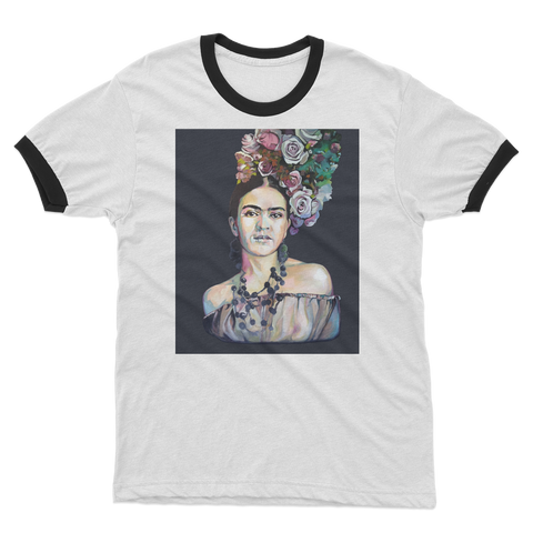 Frida - black background Adult Ringer T-Shirt